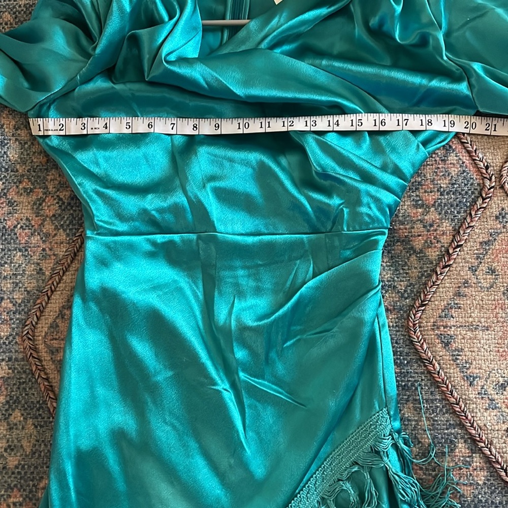 Chic Teal Long Sleeve Dress with Fringe - Picture 3 of 5